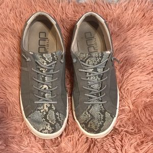 Hey Dudes size 9 Gray, with snakeskin design and silver on back